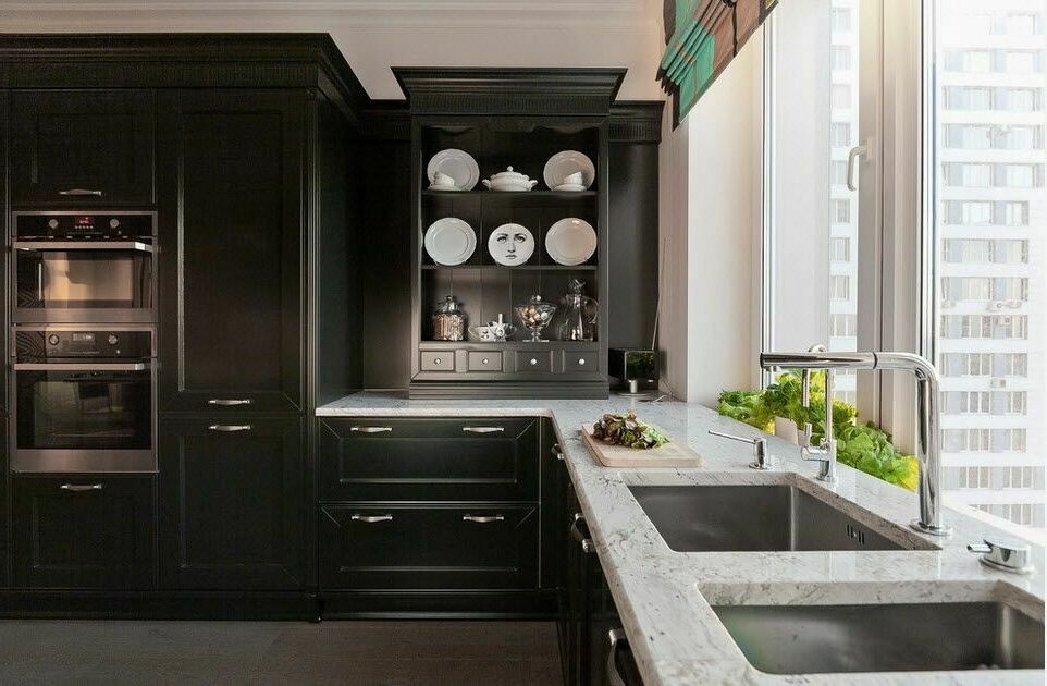 kitchen with dark cabinets