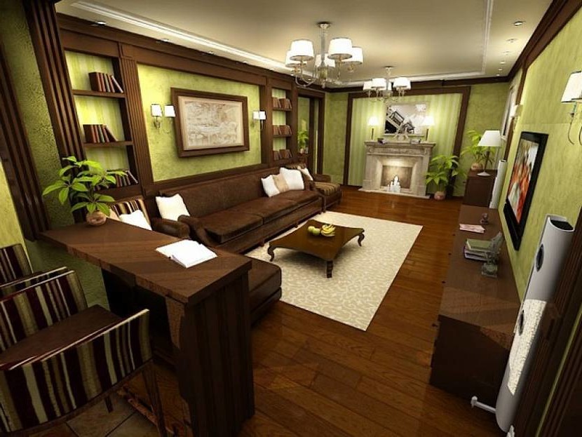 Brown-green living room