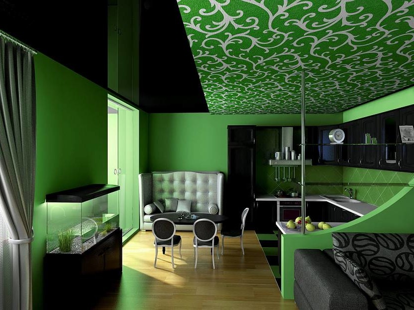 Black and green interior