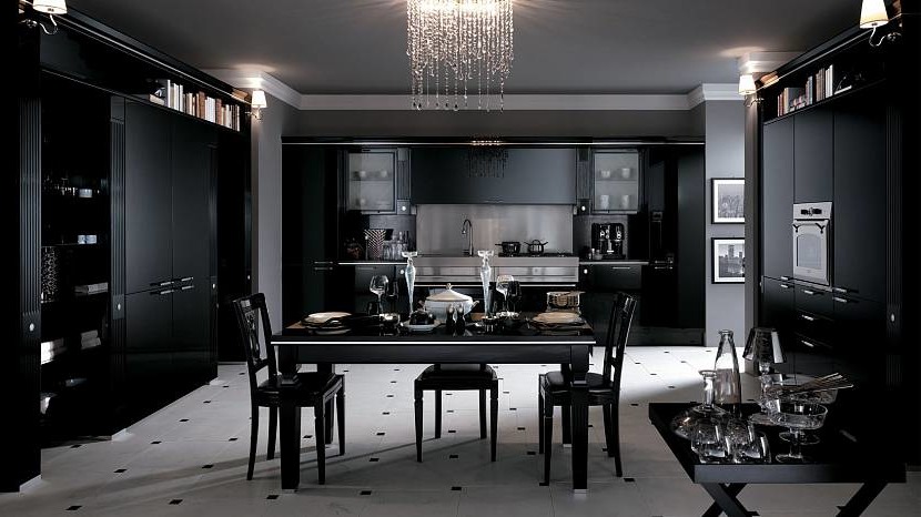The combination of black and white in the kitchen