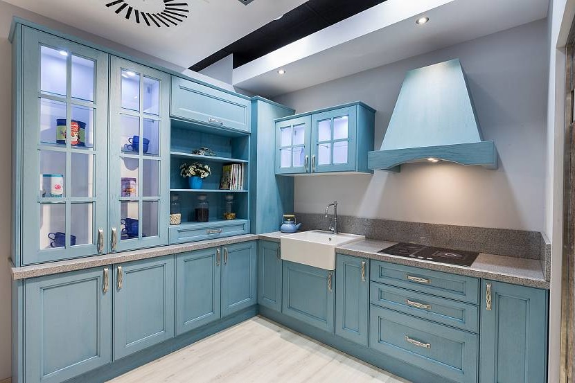 Blue kitchen in antique color