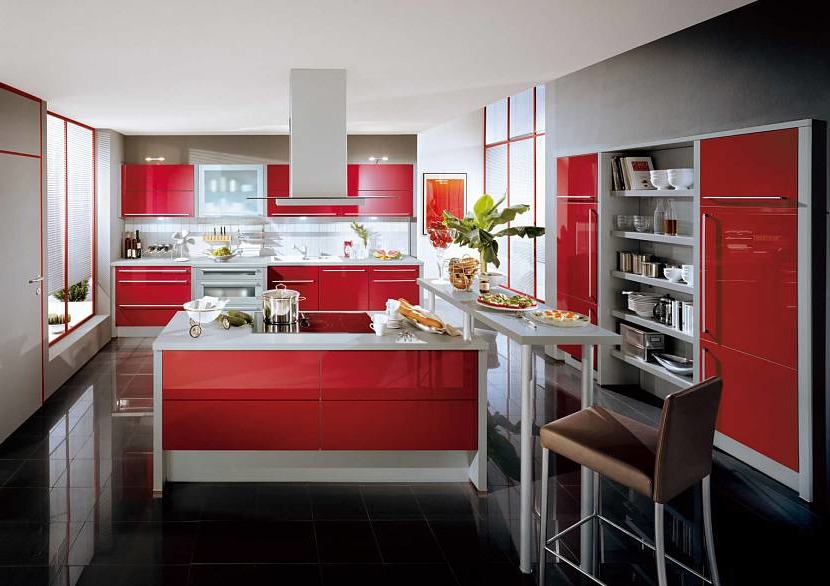 Beautiful red and black kitchen