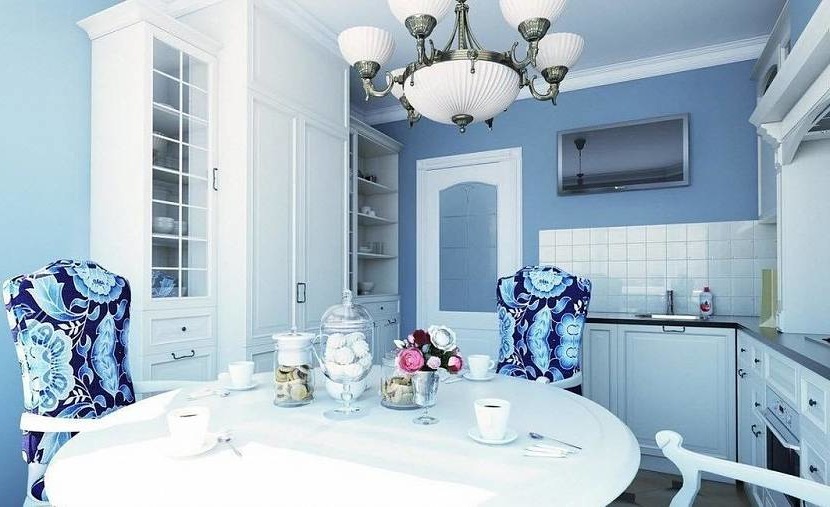 Small kitchen with blue walls