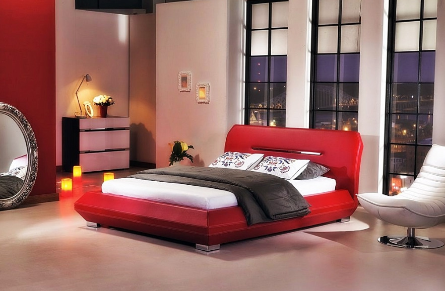 black white red bedroom