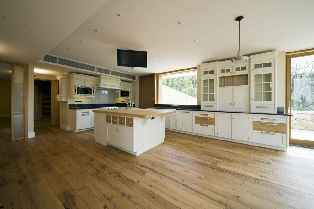 kitchens with light wood floors