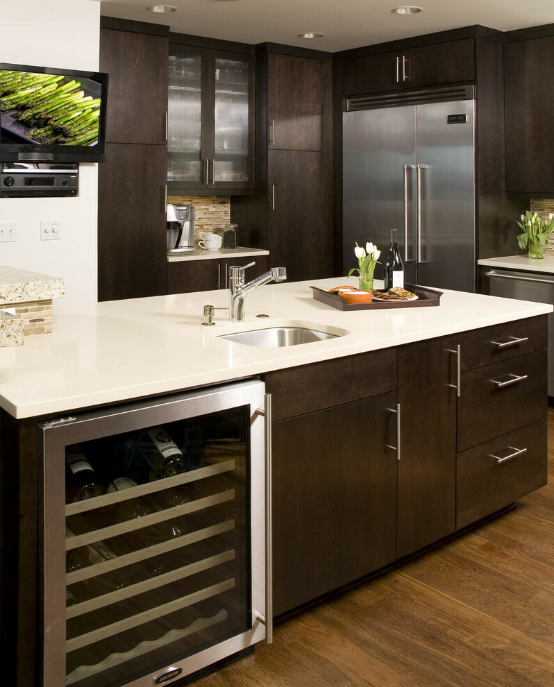 kitchen with dark cabinets