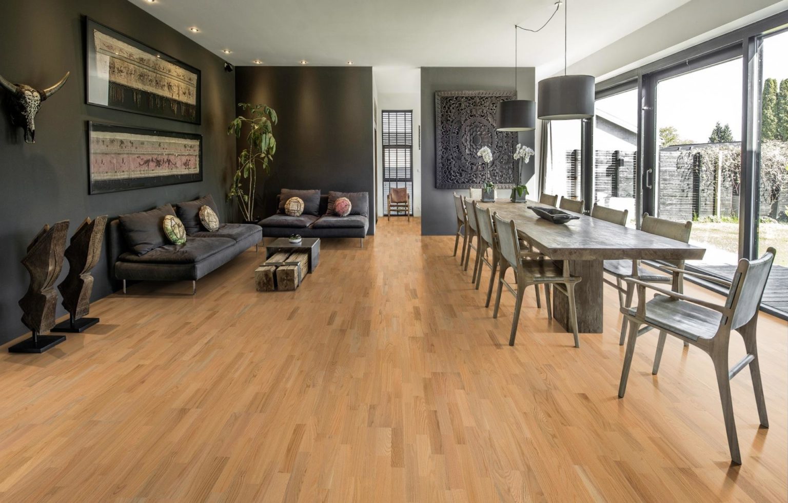 Stylish Gray Living Room Wood Floor