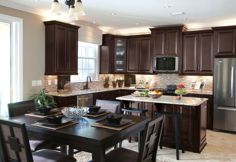 kitchen with dark cabinets