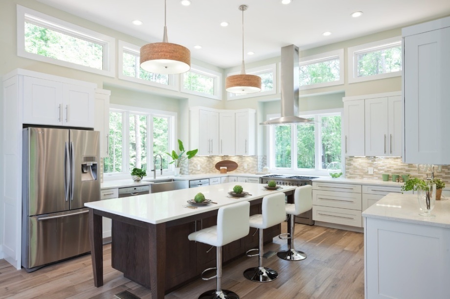 kitchens with light wood floors