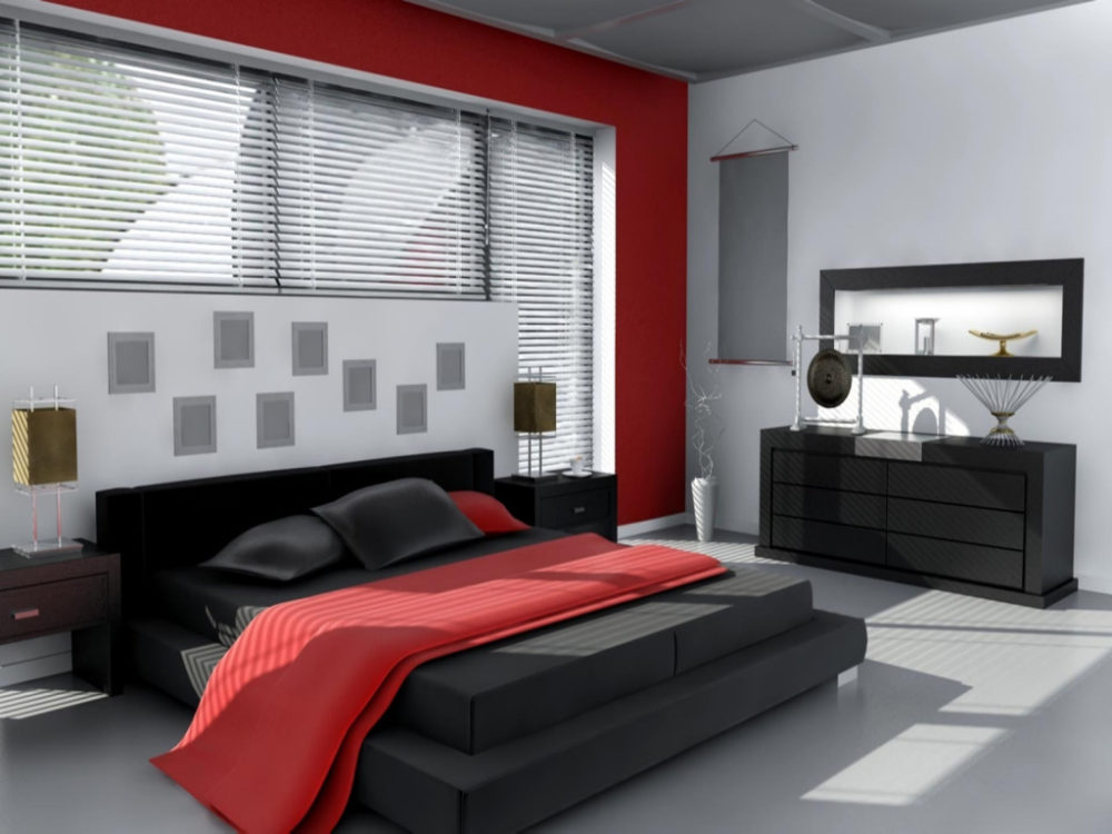 black and red bedroom