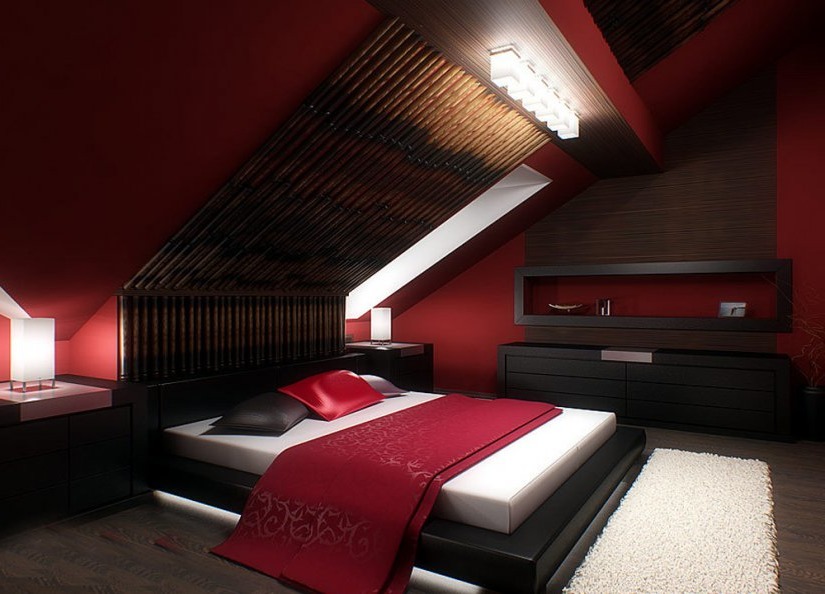 black and red bedroom