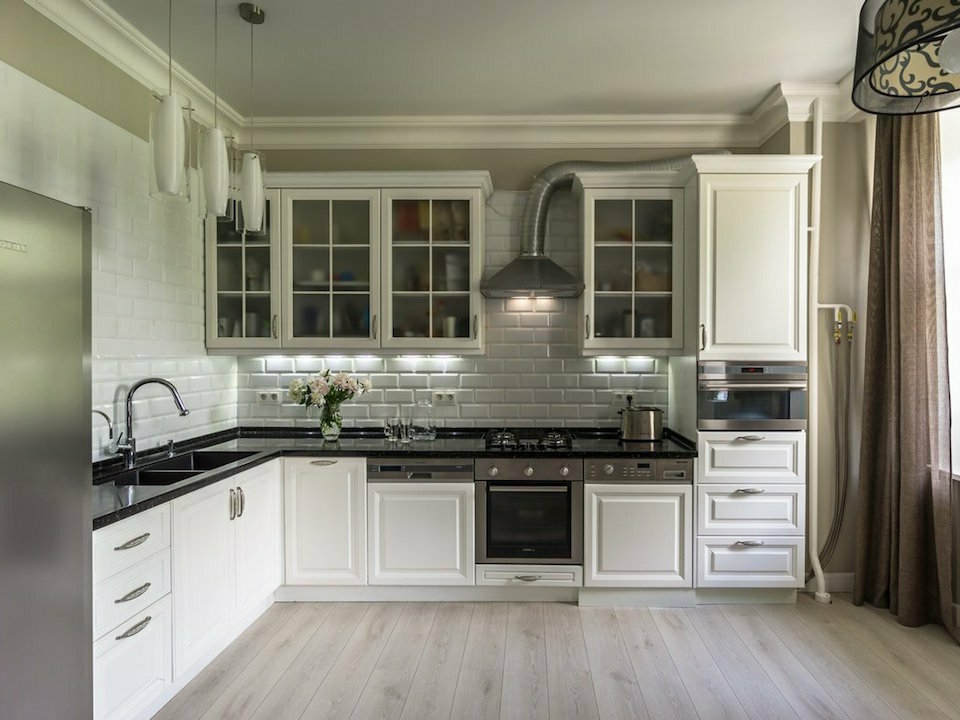 kitchens with light wood floors