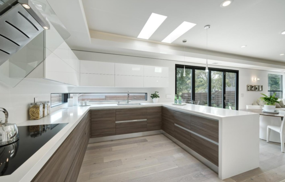 kitchens with light wood floors