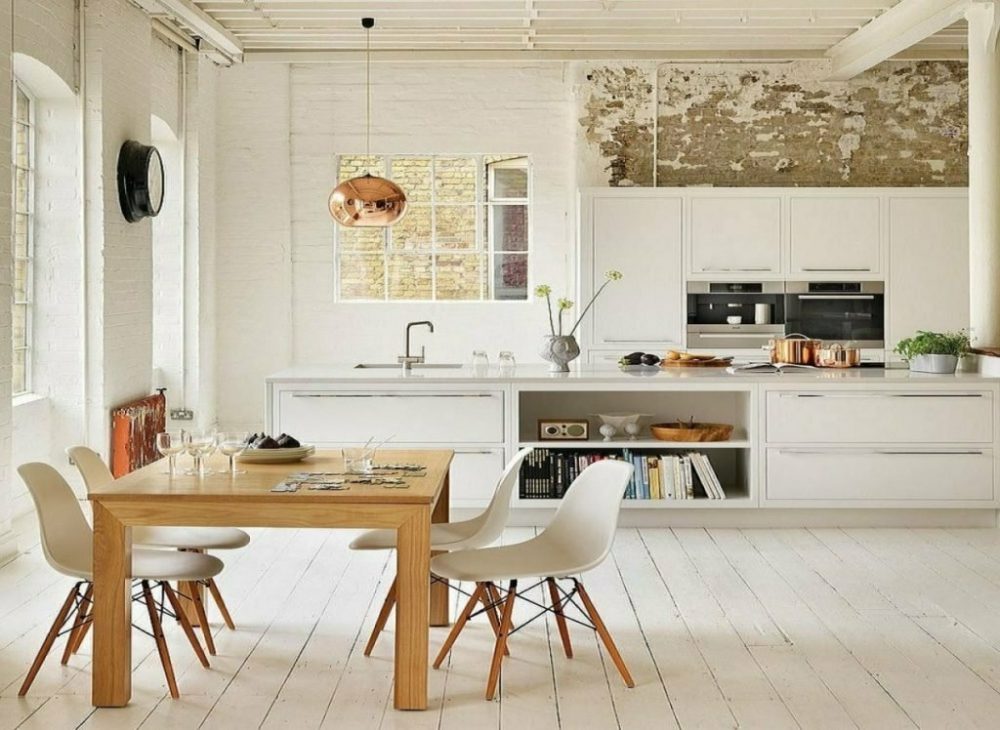 kitchens with light wood floors