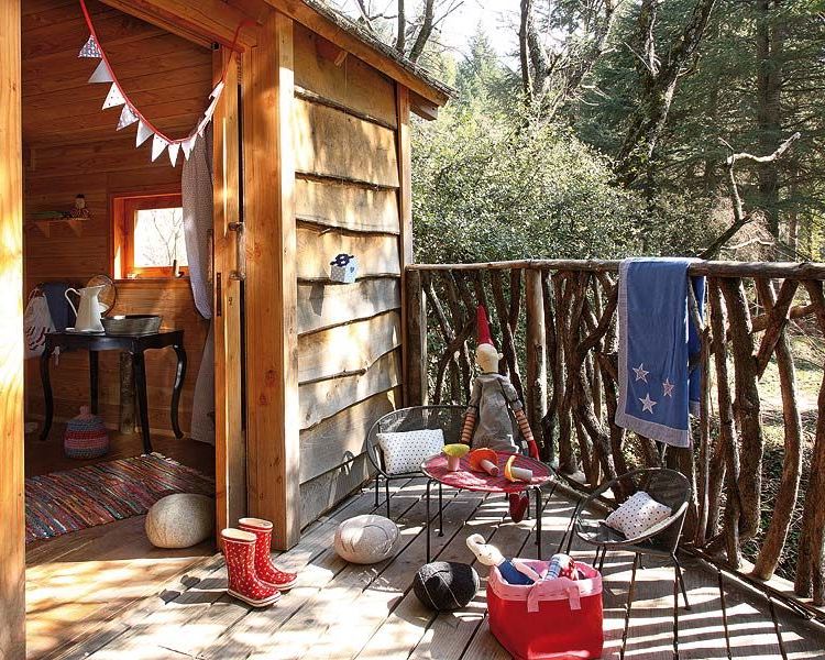 A wooden tree house