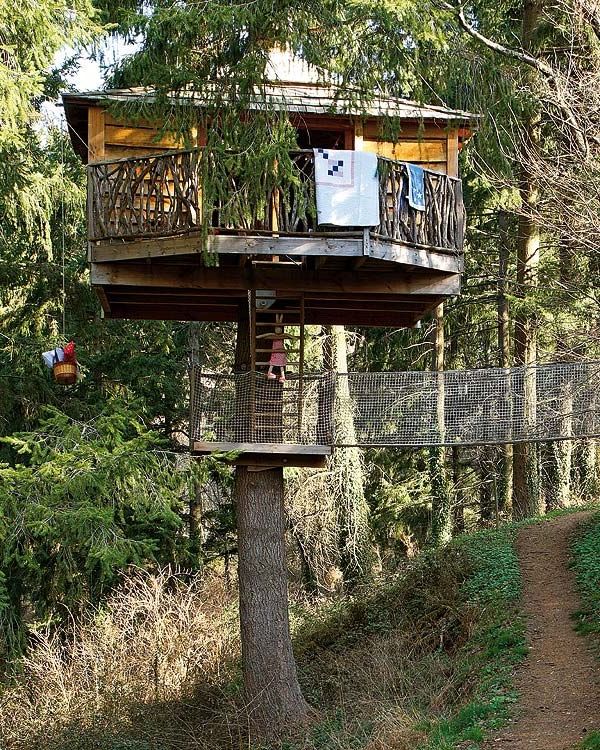 A wooden tree house