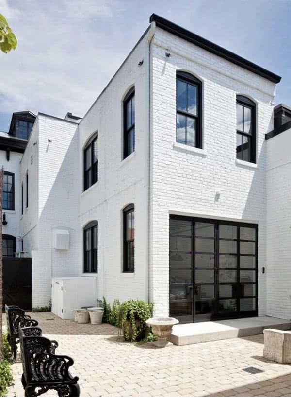 White walls with black windows and doors