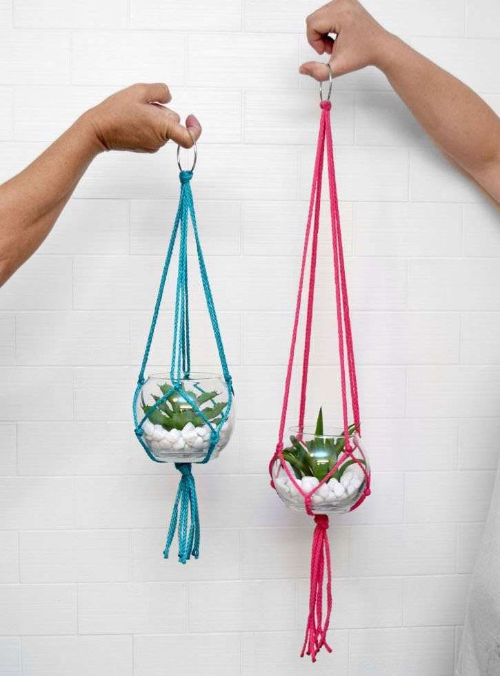 Hanging glass and macramé planters