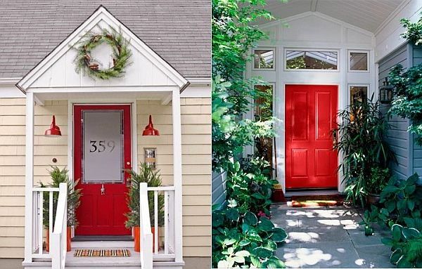 Main doors in orange or red