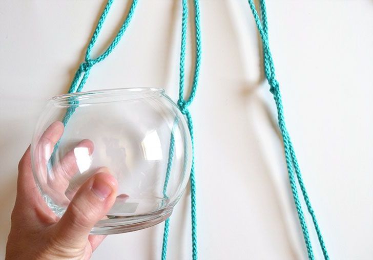 Hanging glass and macramé planters