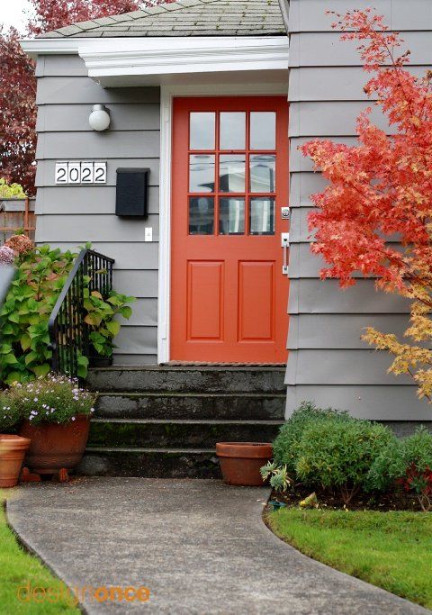 Main doors in orange or red