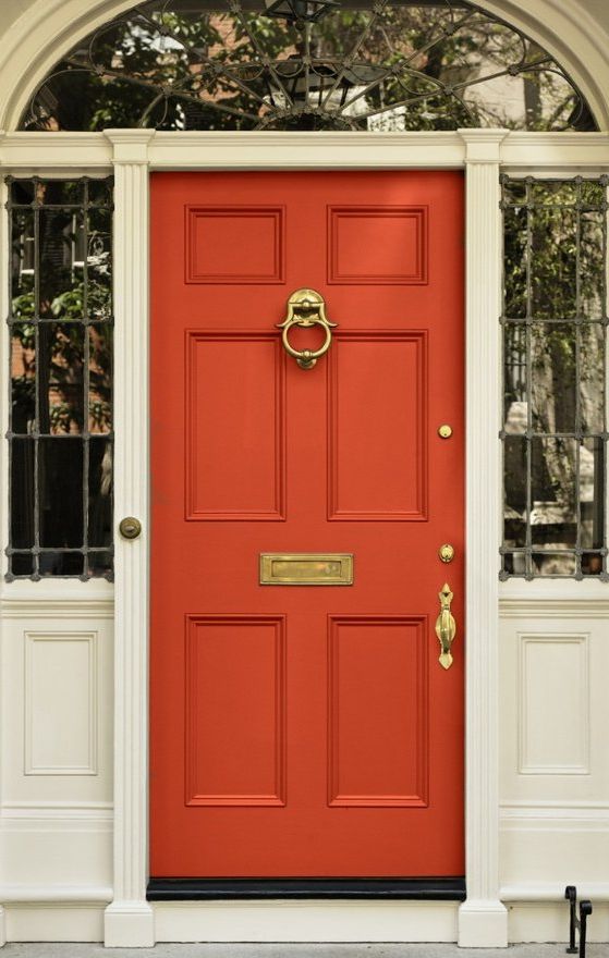 Main doors in orange or red