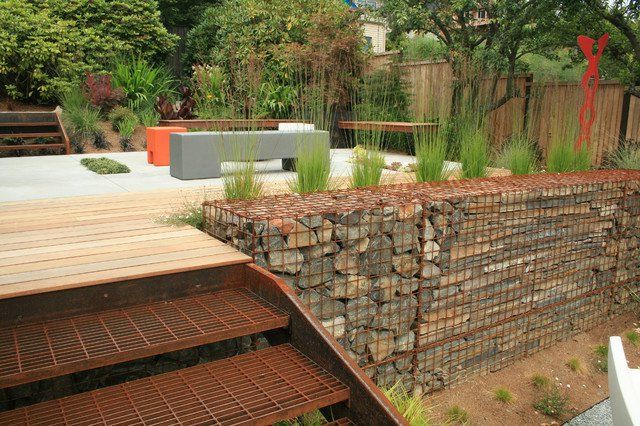 Gabion walls in industrial style gardens