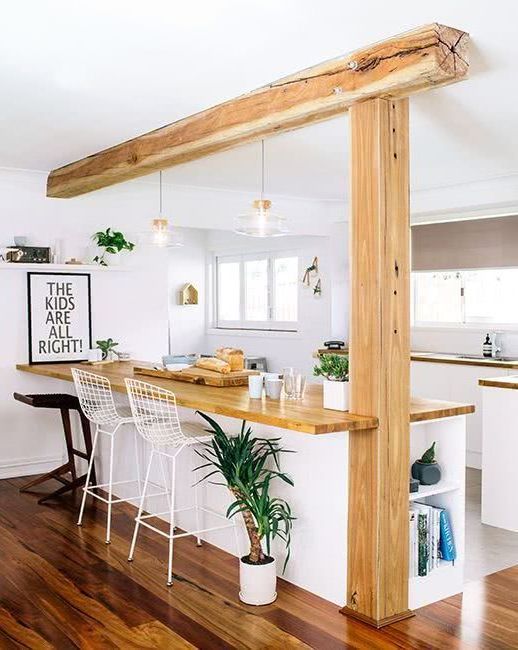 With breakfast bar and stools