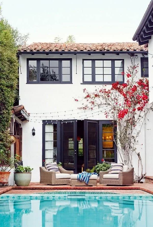 White walls with black windows and doors