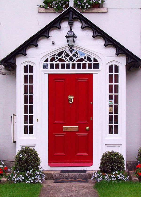 Main doors in orange or red