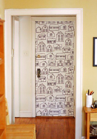 Doors decorated with wallpaper