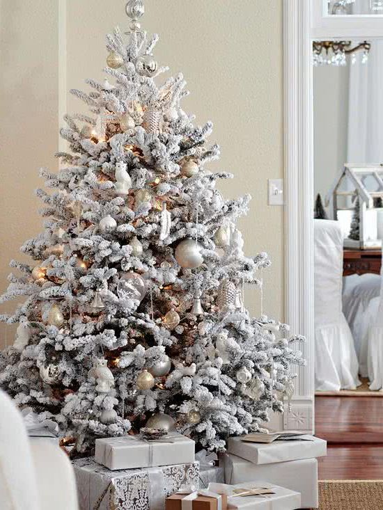 White and silver Christmas trees