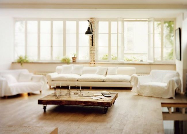 White rooms with beige or brown