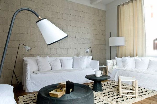 White rooms with beige or brown