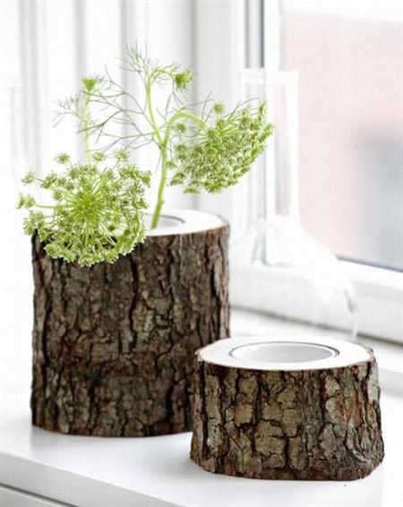 log vases