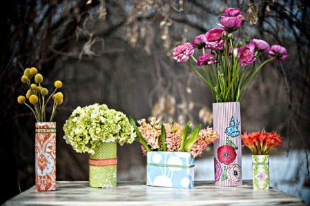 Vases decorated with paper