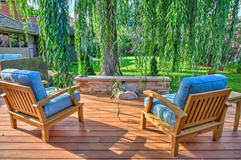 Terrace with hanging willows