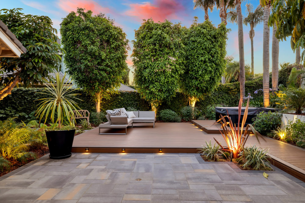 Modern terrace with evening lighting