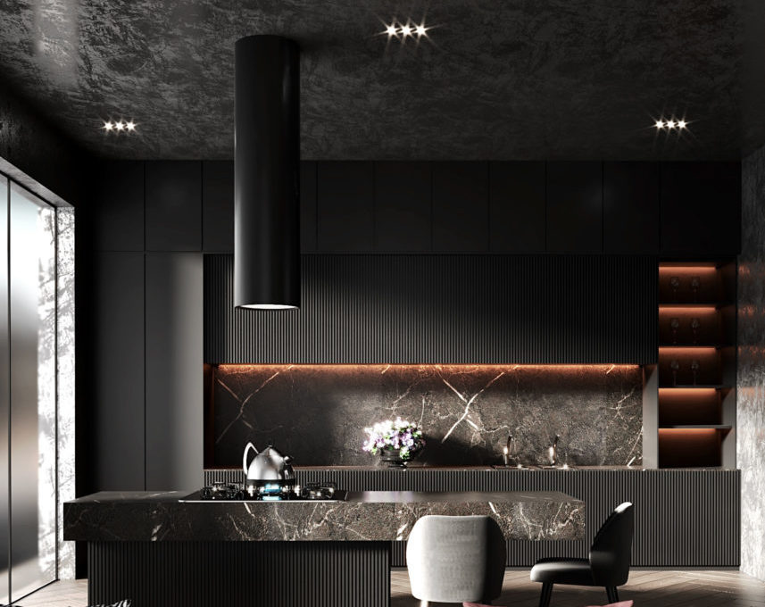 Materials and textures for black modern kitchens